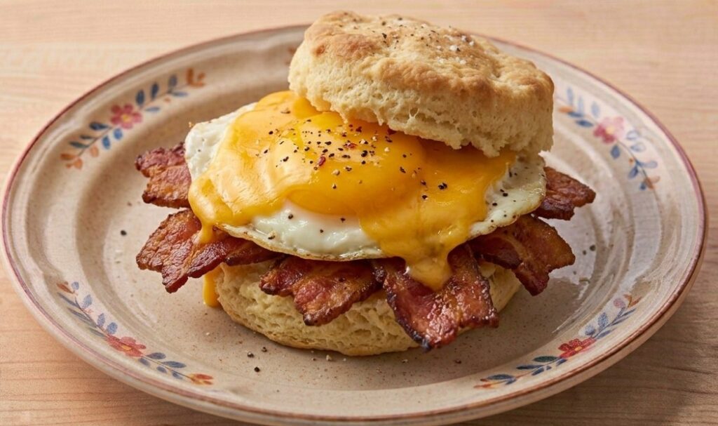 % (title)% Waffle House Sausage, Egg & Cheese Biscuit with a warm savory sausage patty and melted cheese
