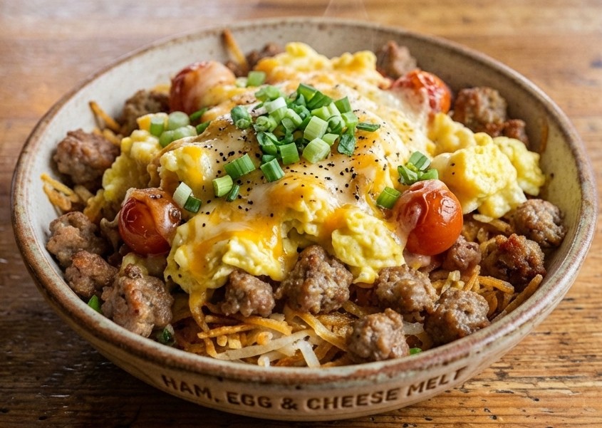 Waffle House Hashbrown & Grits Bowl Menu Item Having Sausage, Egg, Cheese