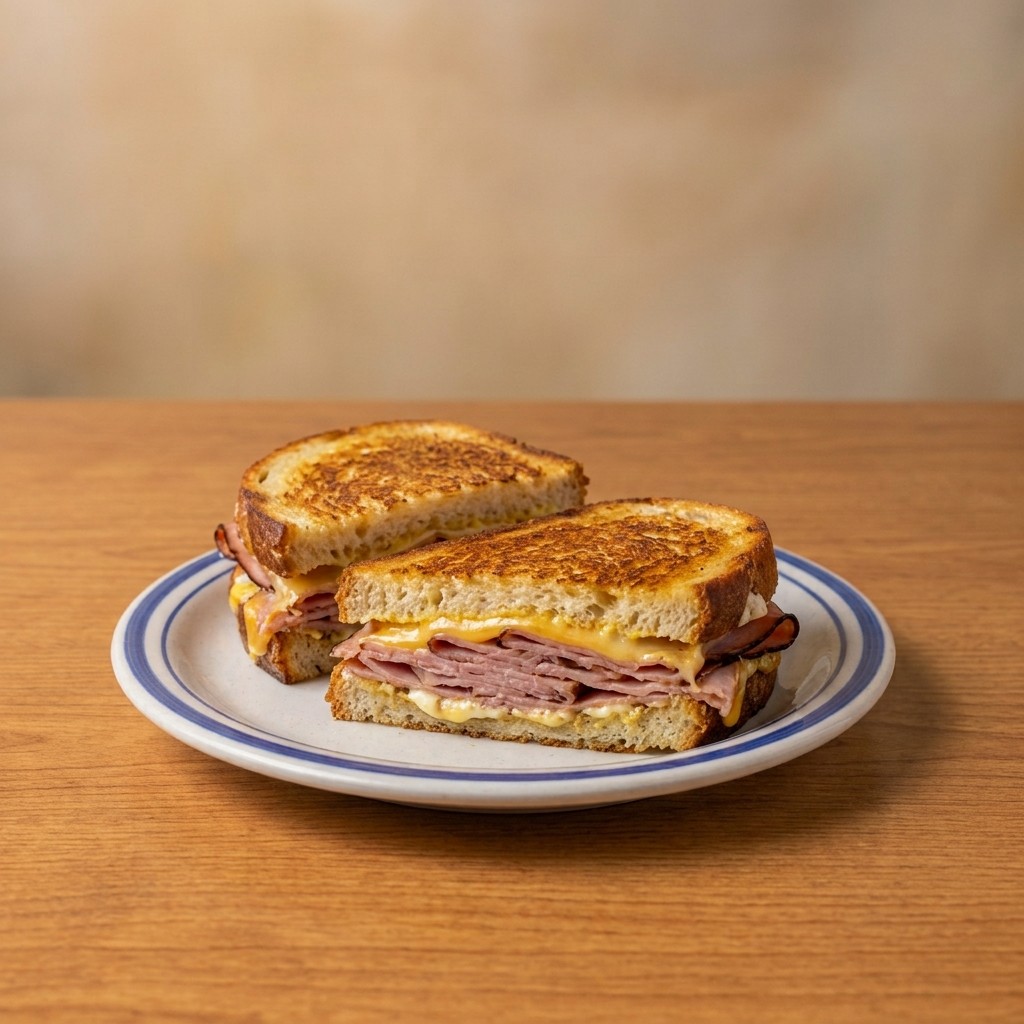 % (title)% Waffle House One Slice of Hickory Smoked City Ham; one Slice of Melted American Cheese; served on your choice of Grilled Toast