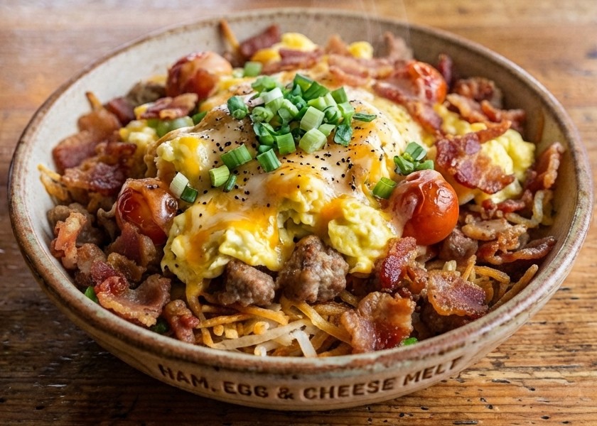 Waffle House Hashbrown Bowl Full Of Bacon, Egg, Cheese