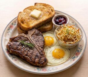 % (title)% Waffle House T-Bone Steak With Eggs And Your Choice Of Side