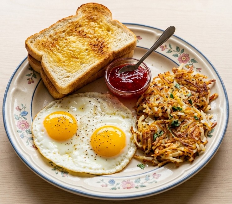 % (title)% waffle house two egg breakfast plate with eggs, hashbrown &and toast