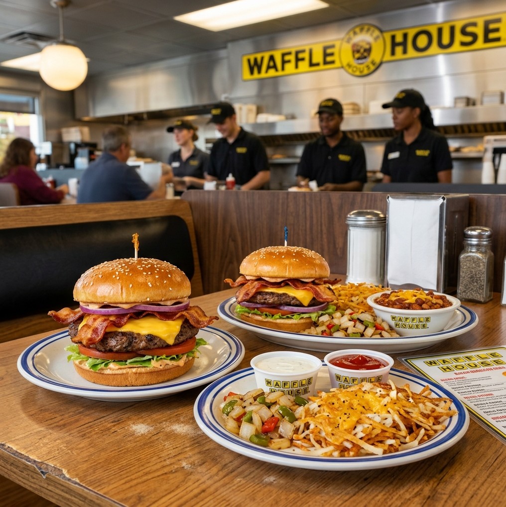 % (title)% Waffle House Bacon Burgers and Deluxe Options